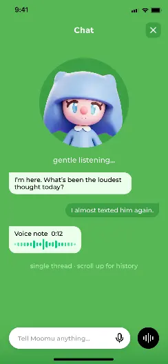 Moomu chat screen with a gentle listening prompt